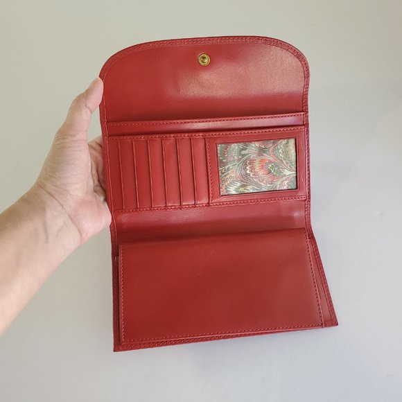 Dooney & Bourke Red Smooth Leather Trifold Clutch Checkbook Wallet 2 pc Set - Picture 3 of 11